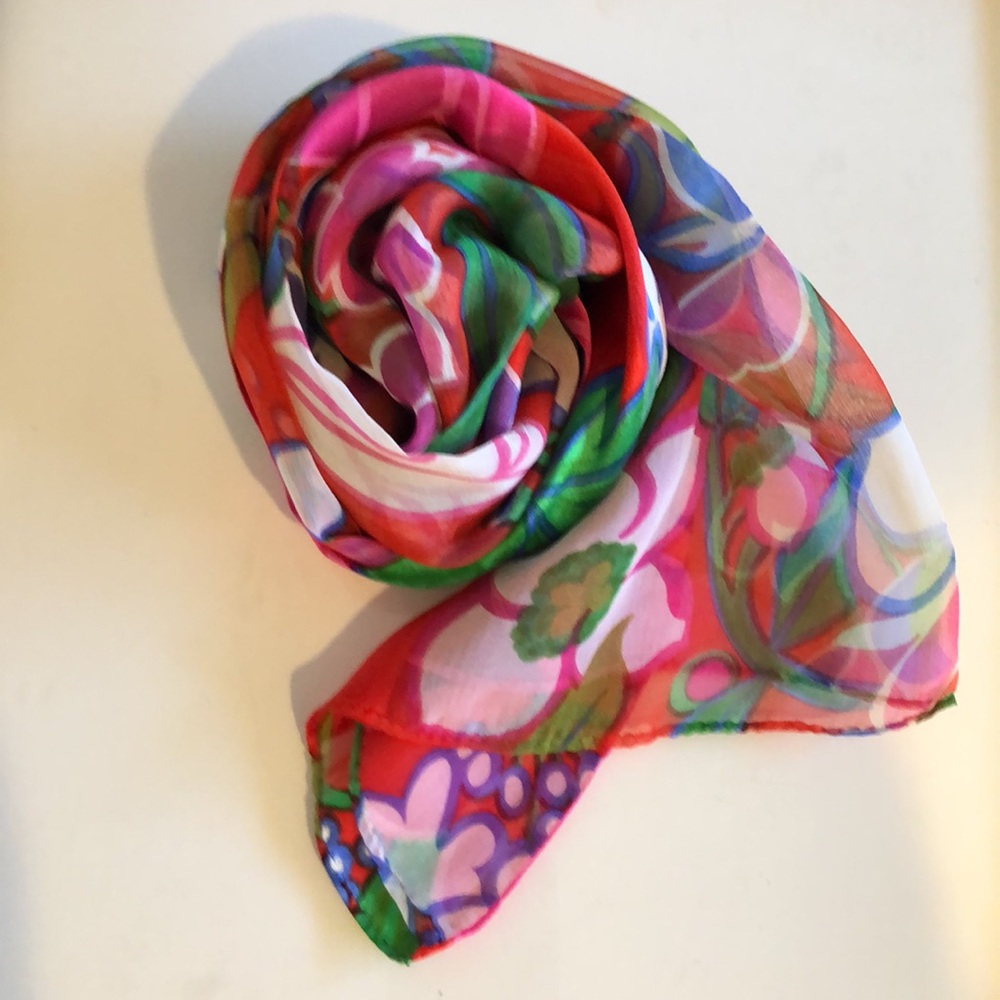 Floral Silk Scarf Tailored Oblong Scarf VTG - Picture 4 of 12